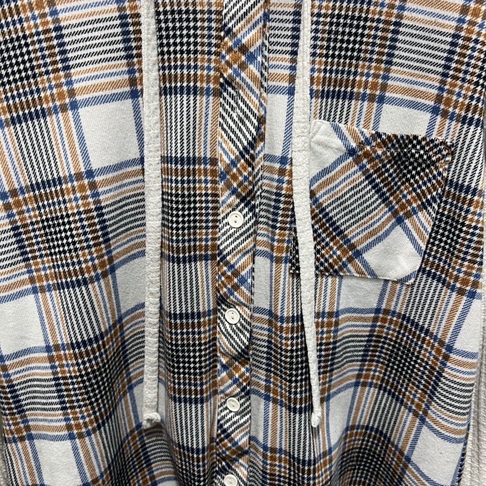 Daytrip Womens Hooded Button Down Plaid Waffle Knit Sleeve White Size M - Picture 9 of 10